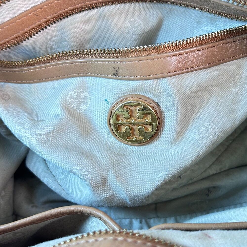 Tory Burch Amanda Caramel Tan Pebble Leather Dual Handle Satchel Tote Bag - Picture 9 of 16